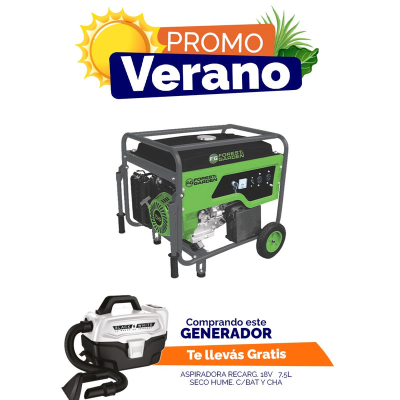 COMBO GENERADOR 6,5KW + ASPIRADORA 18V + BAT Y CARG