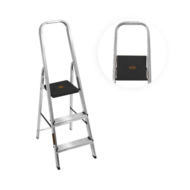 Escalera Reforzada de Aluminio Black&Decker, 3 escalones, 150 Kg