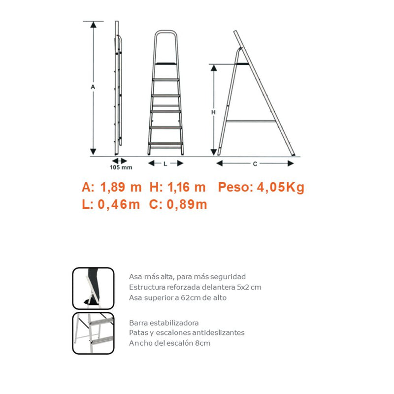 Escalera Reforzada de Aluminio Black&Decker, 5 escalones, 150 Kg
