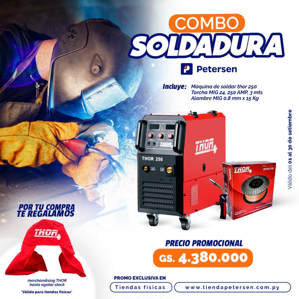 COMBO SOLDADURA - Soldador MIG/MAG THOR TH250 + ALAMBRE MIG THOR 0.8mm 15Kg + Torcha MIG24