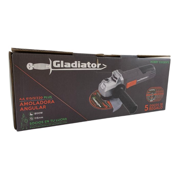 Amoladora Angular Gladiator de 115mm 800W + 5 Discos