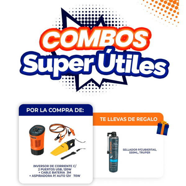 Combo inversor + cable pasa corriente 3m+ Aspiradora para auto