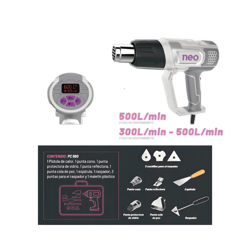 PISTOLA DE CALOR 2000W C/ACC NEO