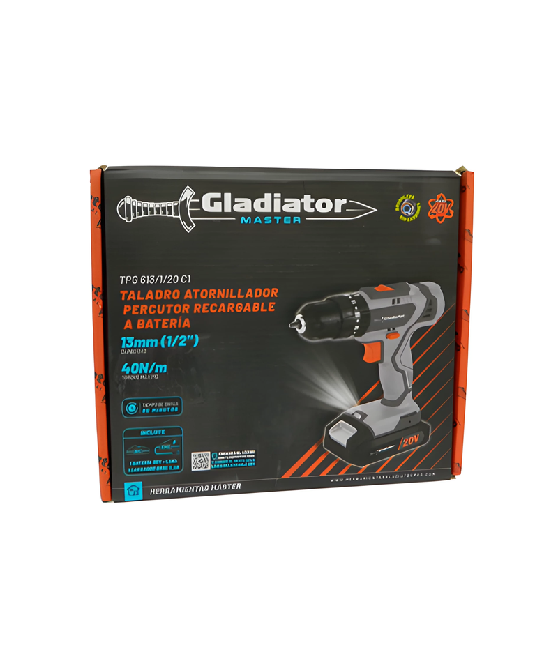 Taladro Atornillador Percutor Recargable a Batería Gladiator 13mm 20V