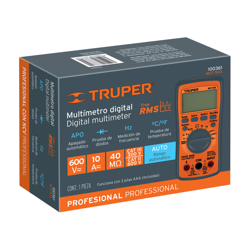 Multimetro profesional Truper con RMS verdadero y auto rango