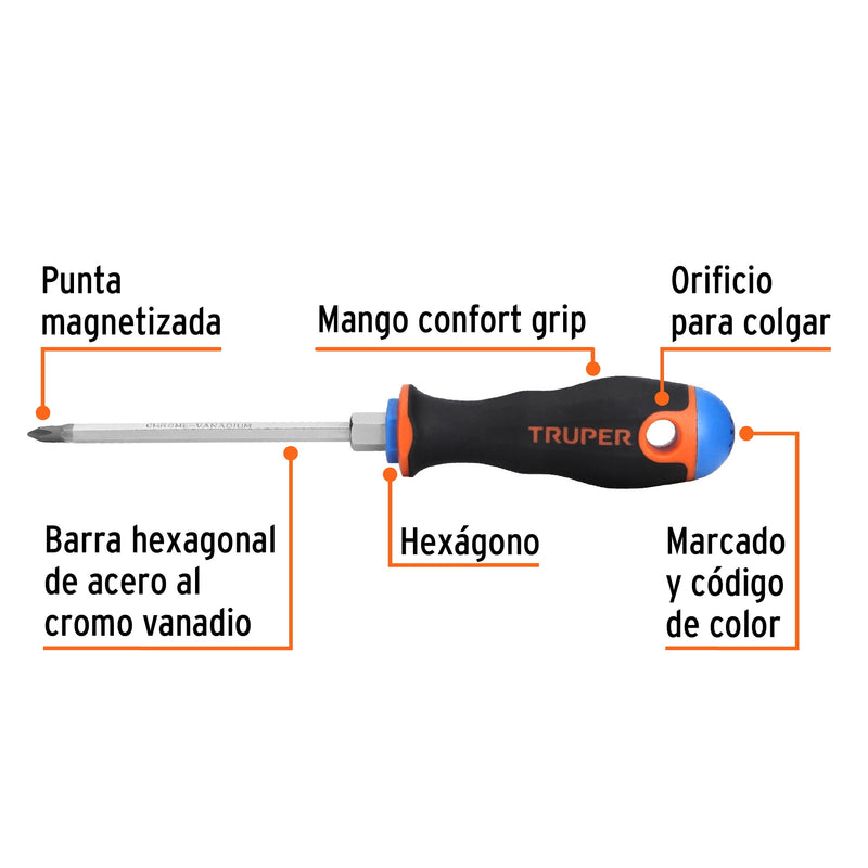 Desarmador de cruz 3/16" x 4" mango Comfort Grip