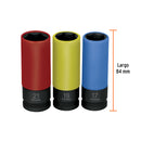 Juego 3 dados largos 1/2" impacto protección plástica 6p mm