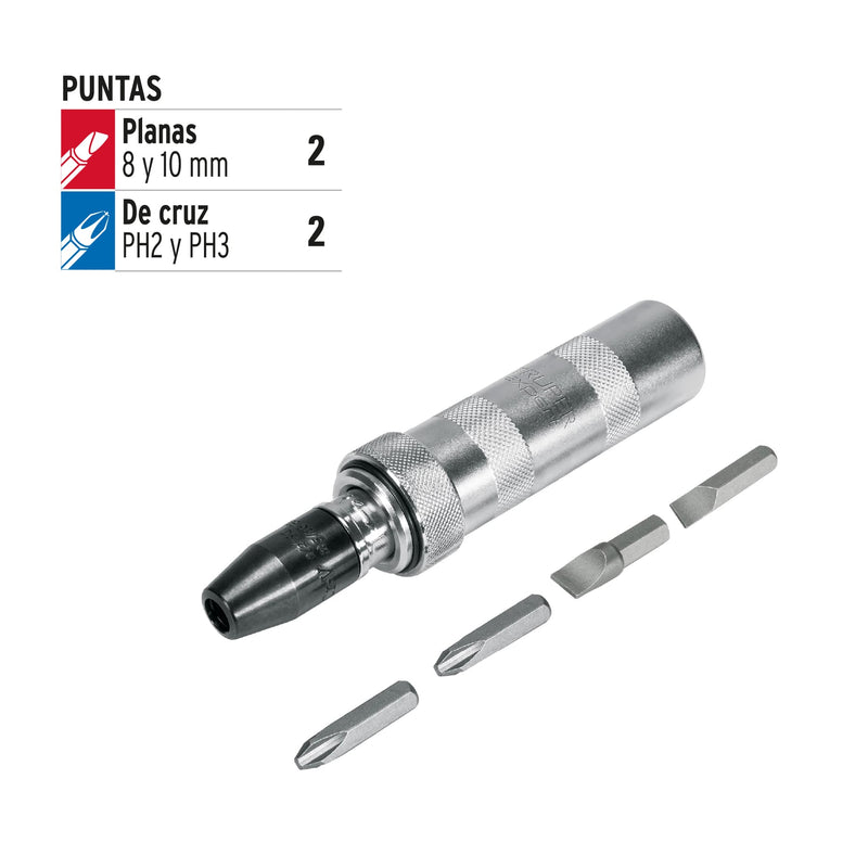 Desarmador de impacto Truper con 4 puntas de acero S2 3/8"