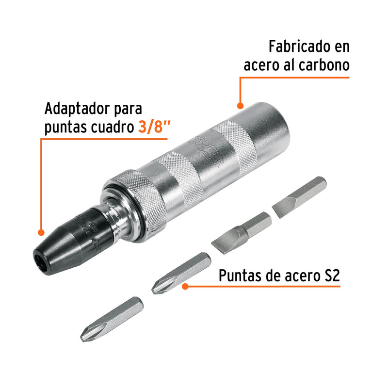 Desarmador de impacto Truper con 4 puntas de acero S2 3/8"