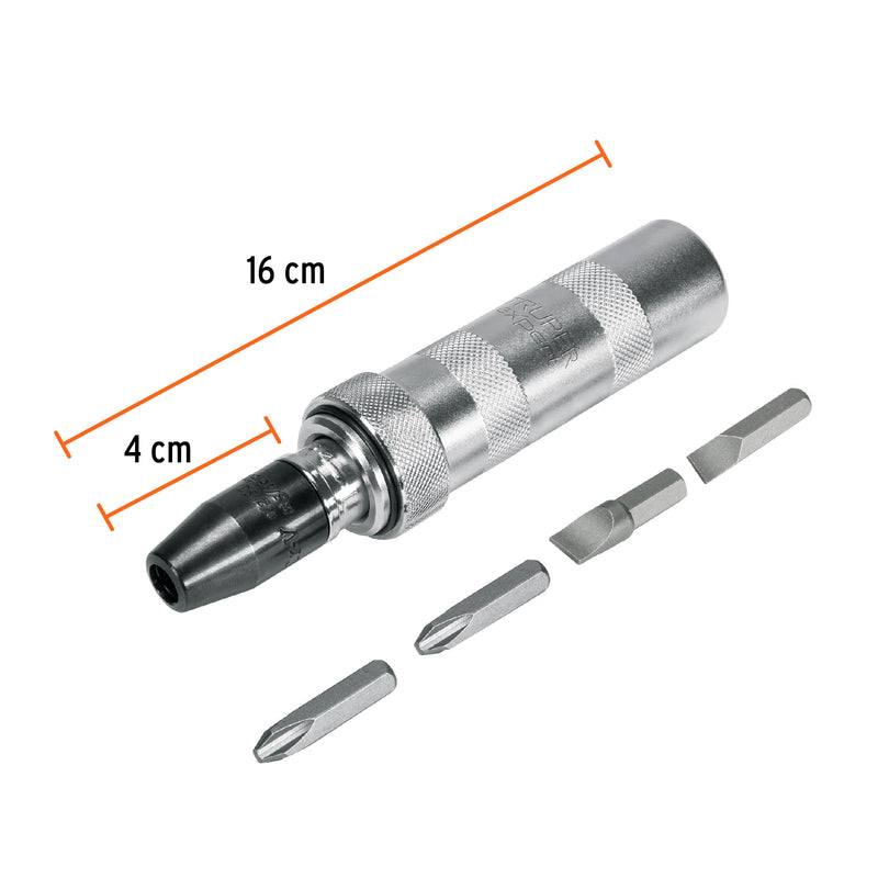 Desarmador de impacto Truper con 4 puntas de acero S2 3/8"