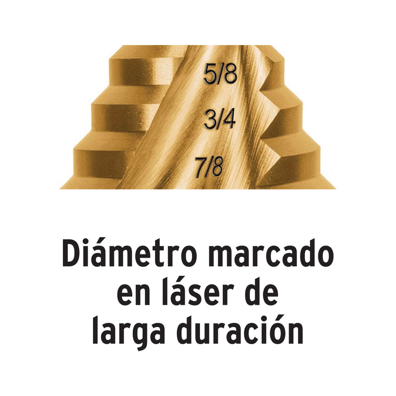 Broca escalonada titanio 6 escalones 3/16" a 1/2", Truper