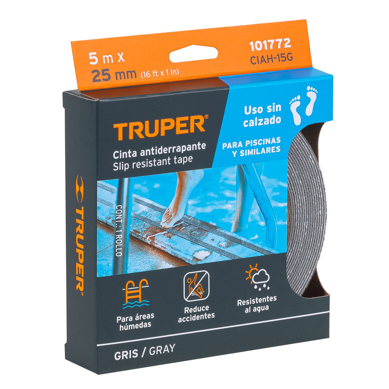 5m cinta antiderrapante Truper,  25mm gris,  para áreas húmedas
