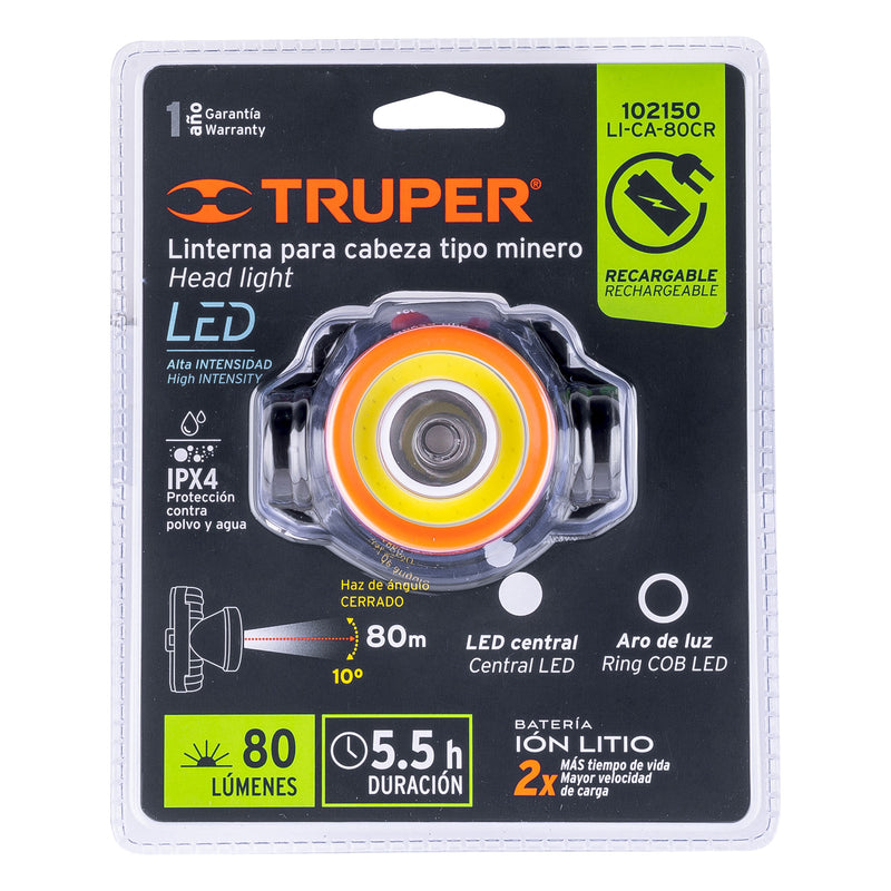 Linterna de minero LED 80 lm Truper, recargable