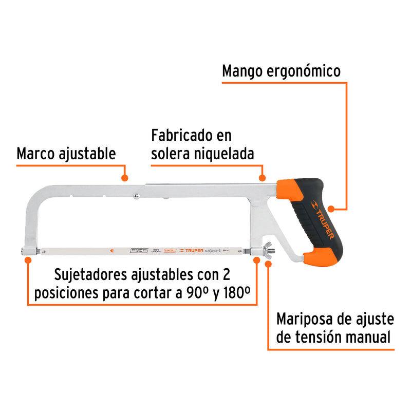 Arco 12" (30 cm) profesional ajustable de solera para segueta, Truper