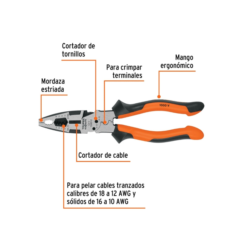 PINZA MULTIUSO P/ ELECTRICISTA 8"  TRUPER EXPERT