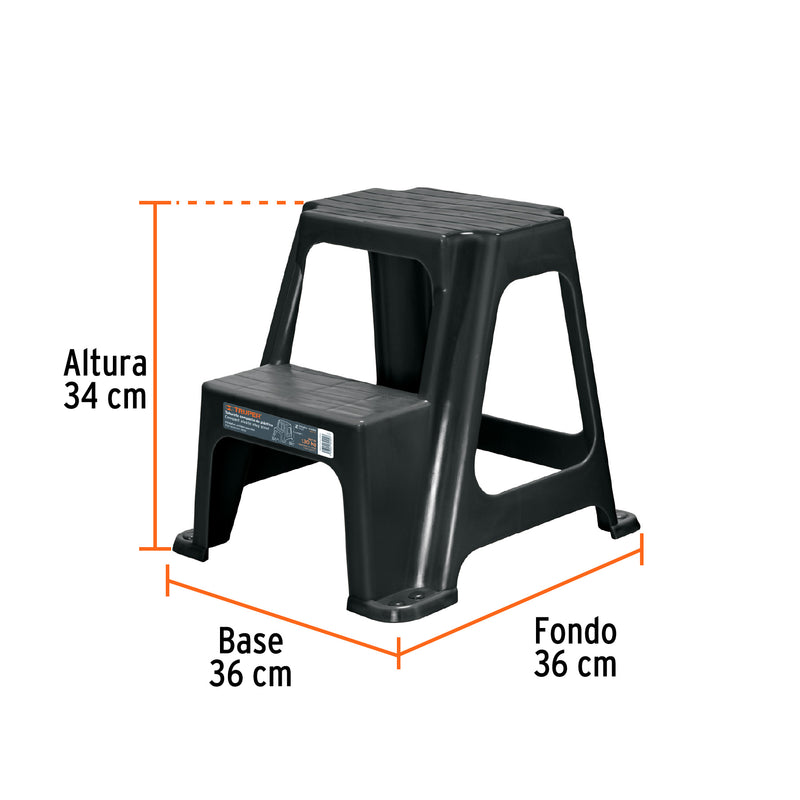 Taburete ligero de plástico Truper, 2 peldaños.