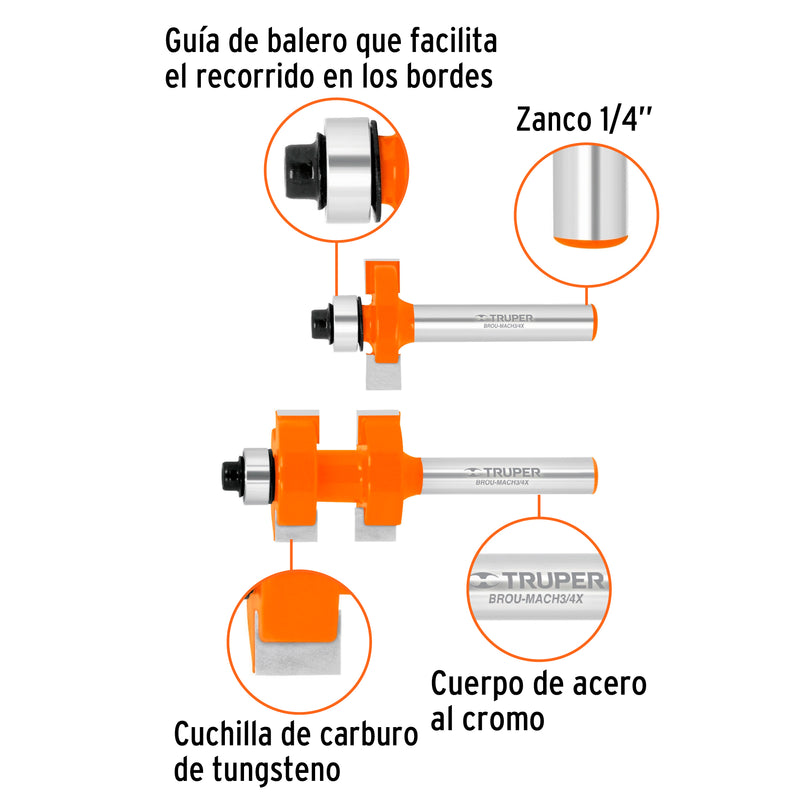 Juego de 2  brocas para router, 3/4", Truper