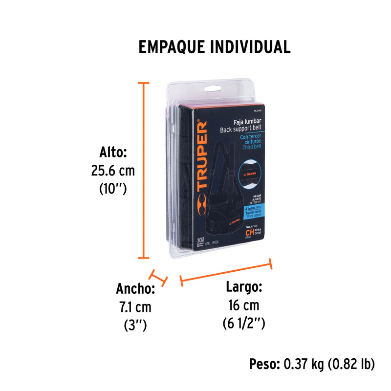 Faja lumbar Truper con tercer cinturón, Talla P