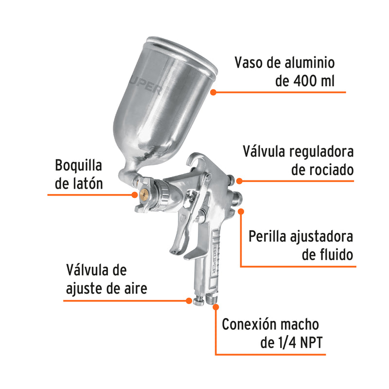 Pistola compacta p/retoque LVMP vaso alum, 0.5 mm, Truper