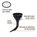 Embudo plástico Truper 500 ml, cuello flexible con filtro