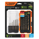 Juego de 10 brocas HSS Truper para metal, con estuche