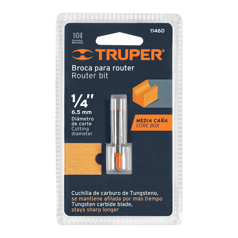 Broca para router, media caña, 1/4", Truper