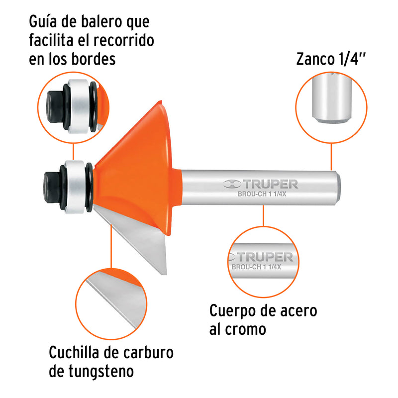 Broca para router, chaflán, 1-1/4" con balero