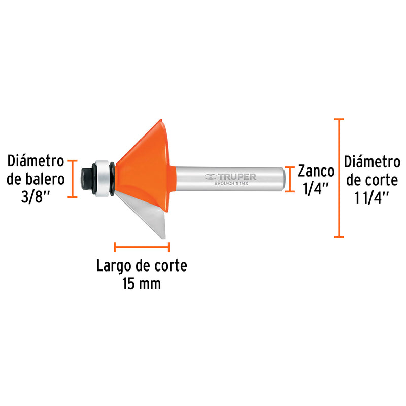 Broca para router, chaflán, 1-1/4" con balero