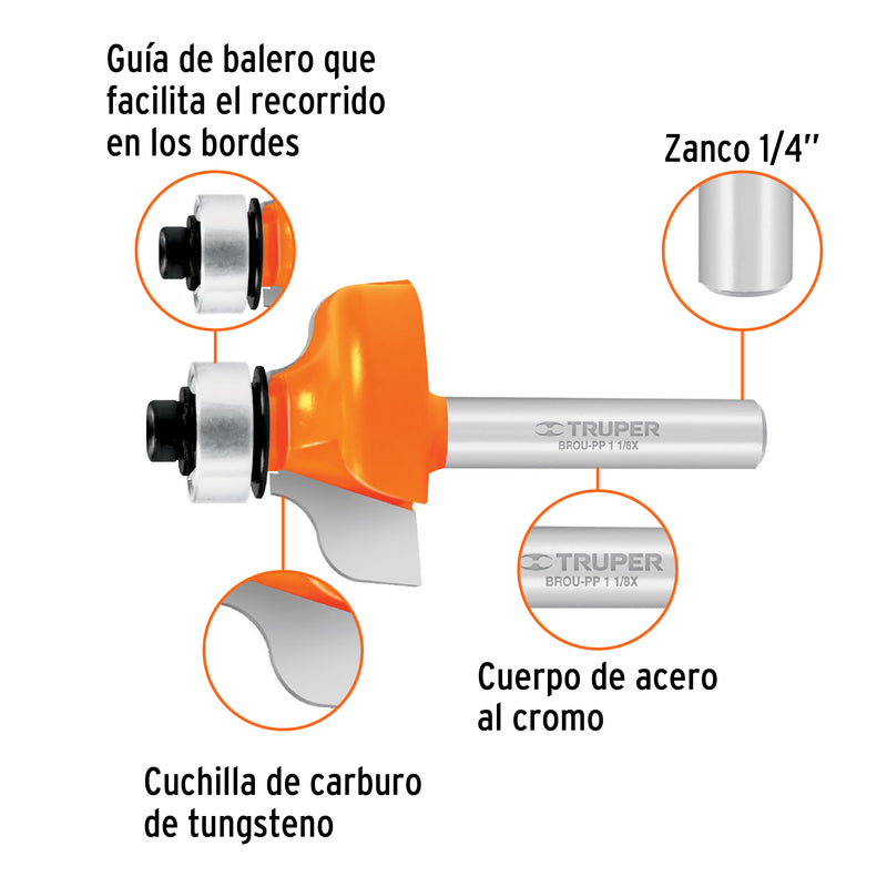 Broca para router Truper, pecho paloma, 1-1/8" con balero