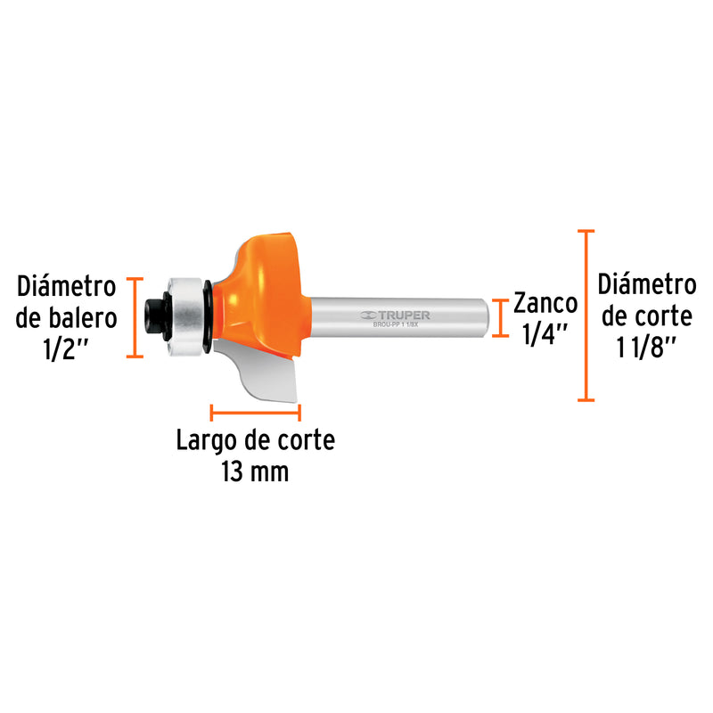 Broca para router Truper, pecho paloma, 1-1/8" con balero