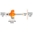 Broca para router Truper, pecho paloma, 1-3/8" con balero