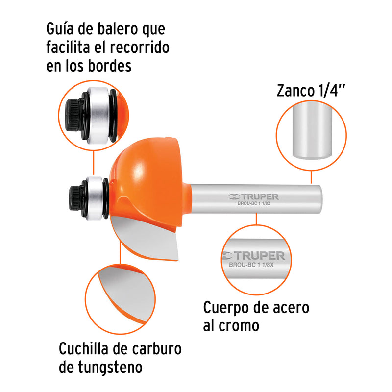 Broca para router Truper, bocel cuarto, 1-1/8" con balero