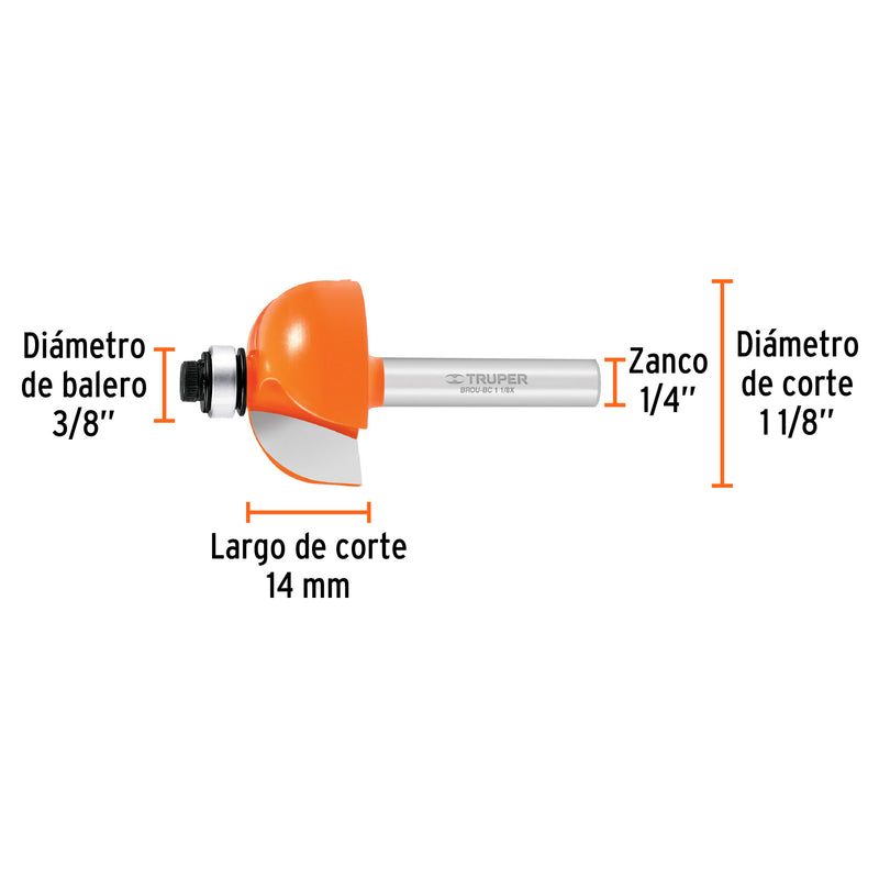 Broca para router Truper, bocel cuarto, 1-1/8" con balero