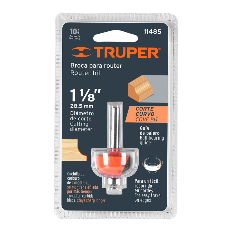 Broca para router Truper, bocel cuarto, 1-1/8" con balero