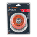 Carda copa 5" alambre ondulado fino, eje 5/8"-11, Truper