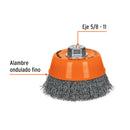 Carda copa 5" alambre ondulado fino, eje 5/8"-11, Truper