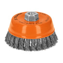 Carda copa 5" alambre trenzado grueso, eje 5/8"-11, Truper