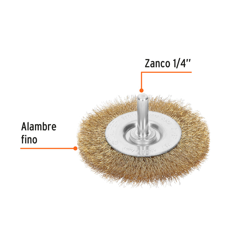 Carda circular 3" alambre fino para taladro, Truper