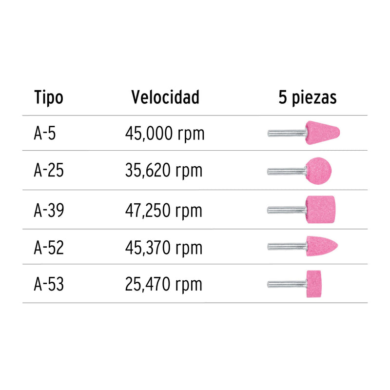 Juego de 5 piedras montadas zanco 1/4",  Truper