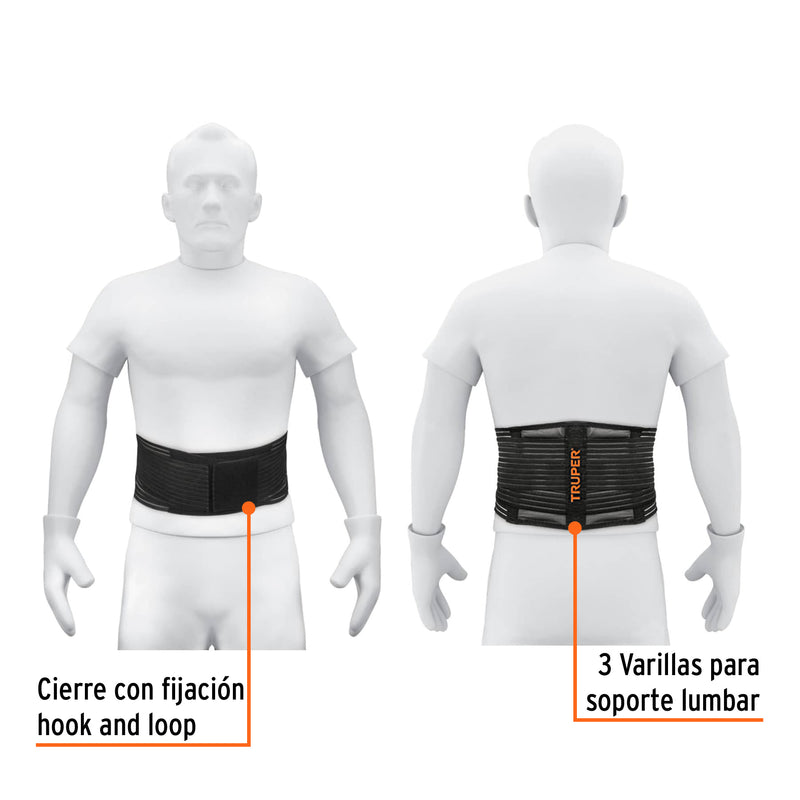 Faja lumbar Truper tipo cinturón de malla transpirable, Talla XG