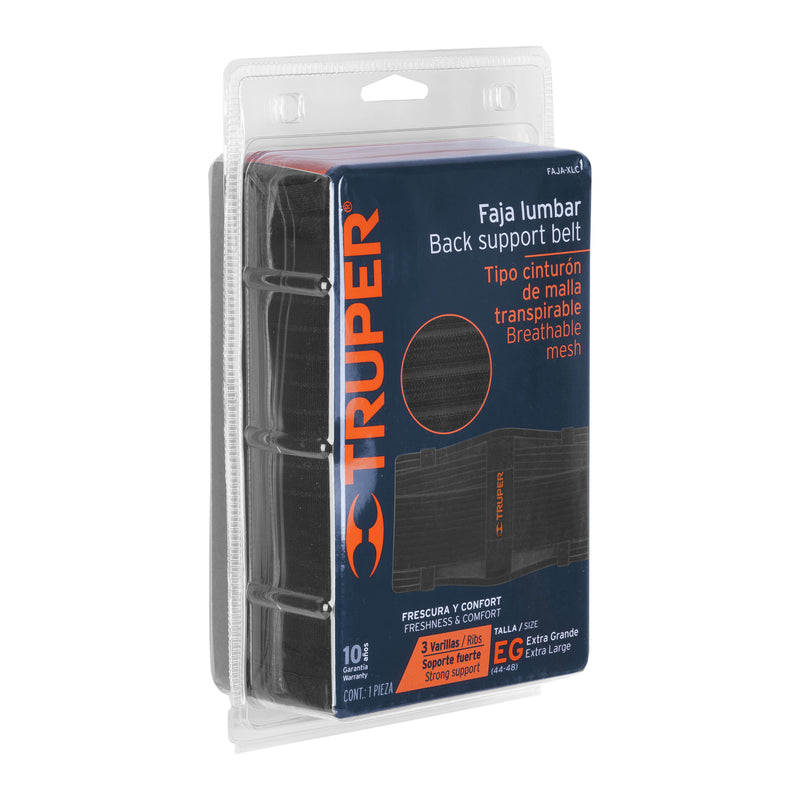 Faja lumbar Truper tipo cinturón de malla transpirable, Talla XG