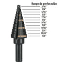 Broca escalonada óxido negro 12 escalones 3/16" a 7/8", Truper