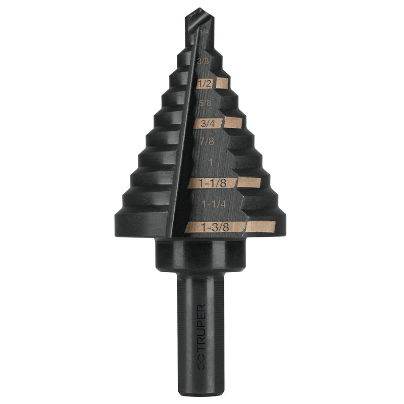 Broca escalonada óxido negro 10 escalones 1/4" a 1-3/8", Truper