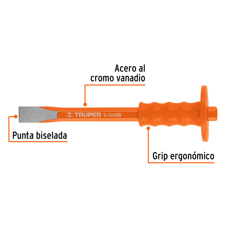 Cincel de corte frío 1 X 12" con grip, Truper