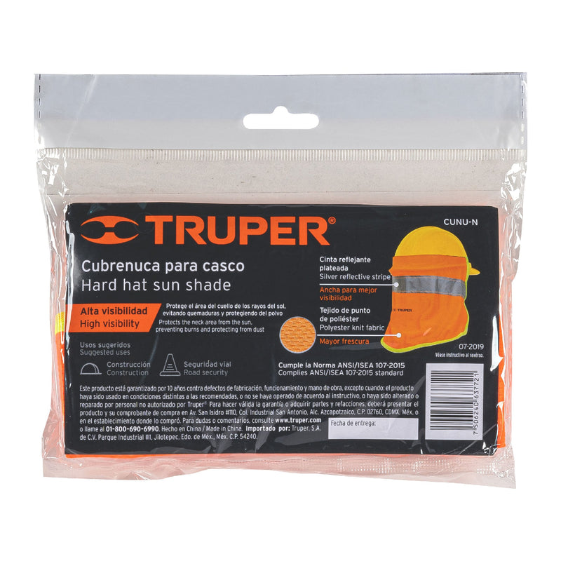Cubrenuca para casco Truper, naranja con reflejante
