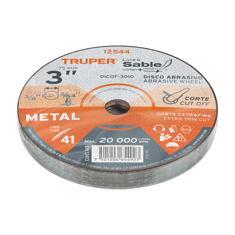 Disco Tipo 41 de 3" x 1 mm corte fino de metal, Truper