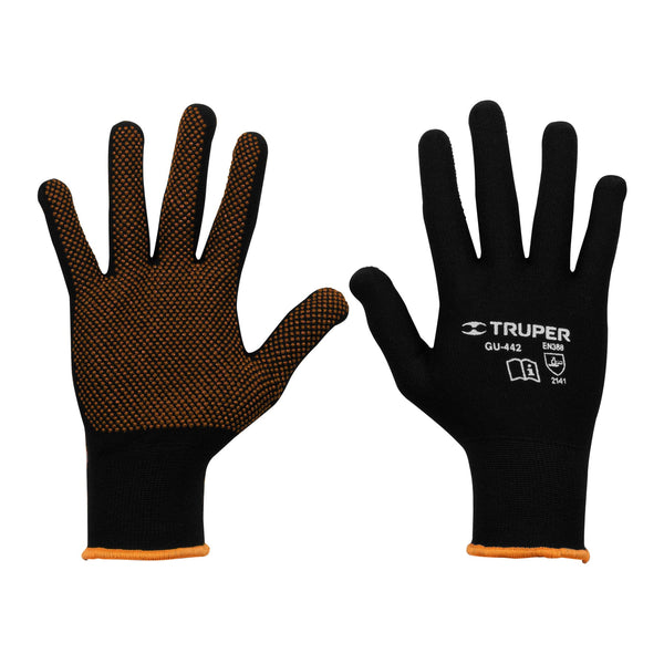 Guantes de poliéster Truper con puntos de PVC en palma, talla M