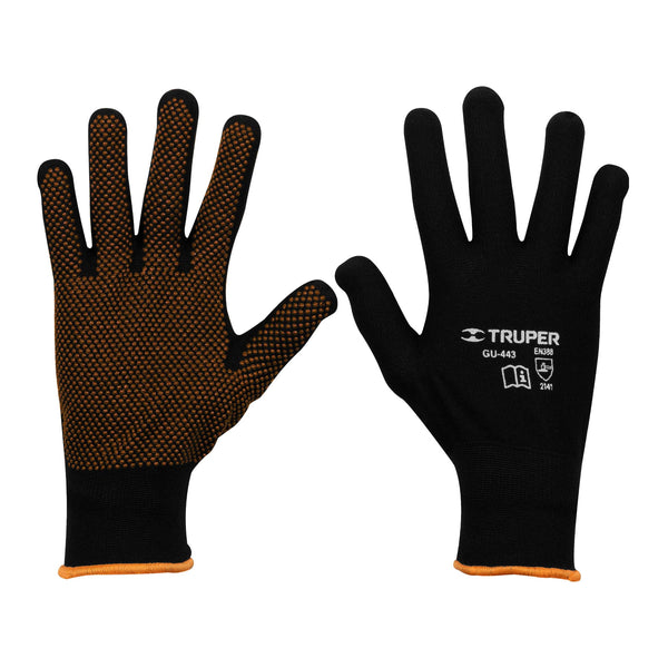 Guantes de poliéster Truper con puntos de PVC en palma, talla G