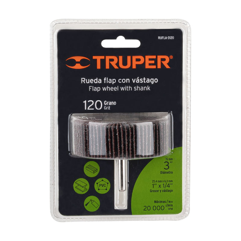 Rueda flap Truper de 3", grano 120