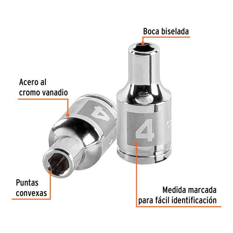 Dado de 4 mm, 6 puntas, cuadro 1/4"